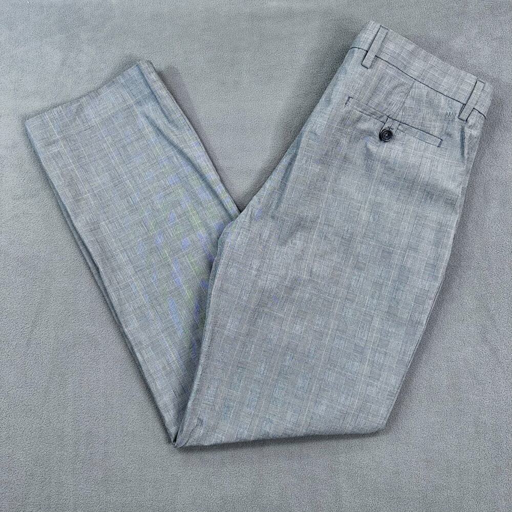 Mens Banana Republic Non Iron Tailored Fit Dress Pants 31x32 Gray Plaid Checkere